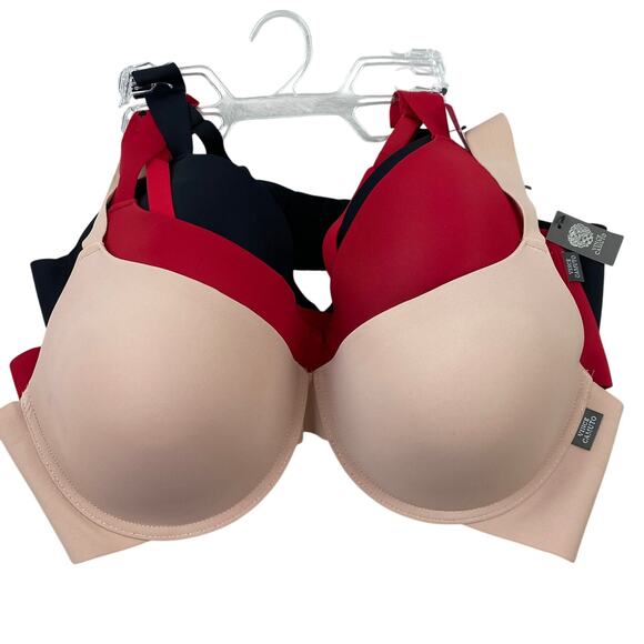 Vince Camuto Full Figure‎ Spacer T-Shirt Bras 42C 3-Pack Skin Tone Red Black NWT - Picture 1 of 9